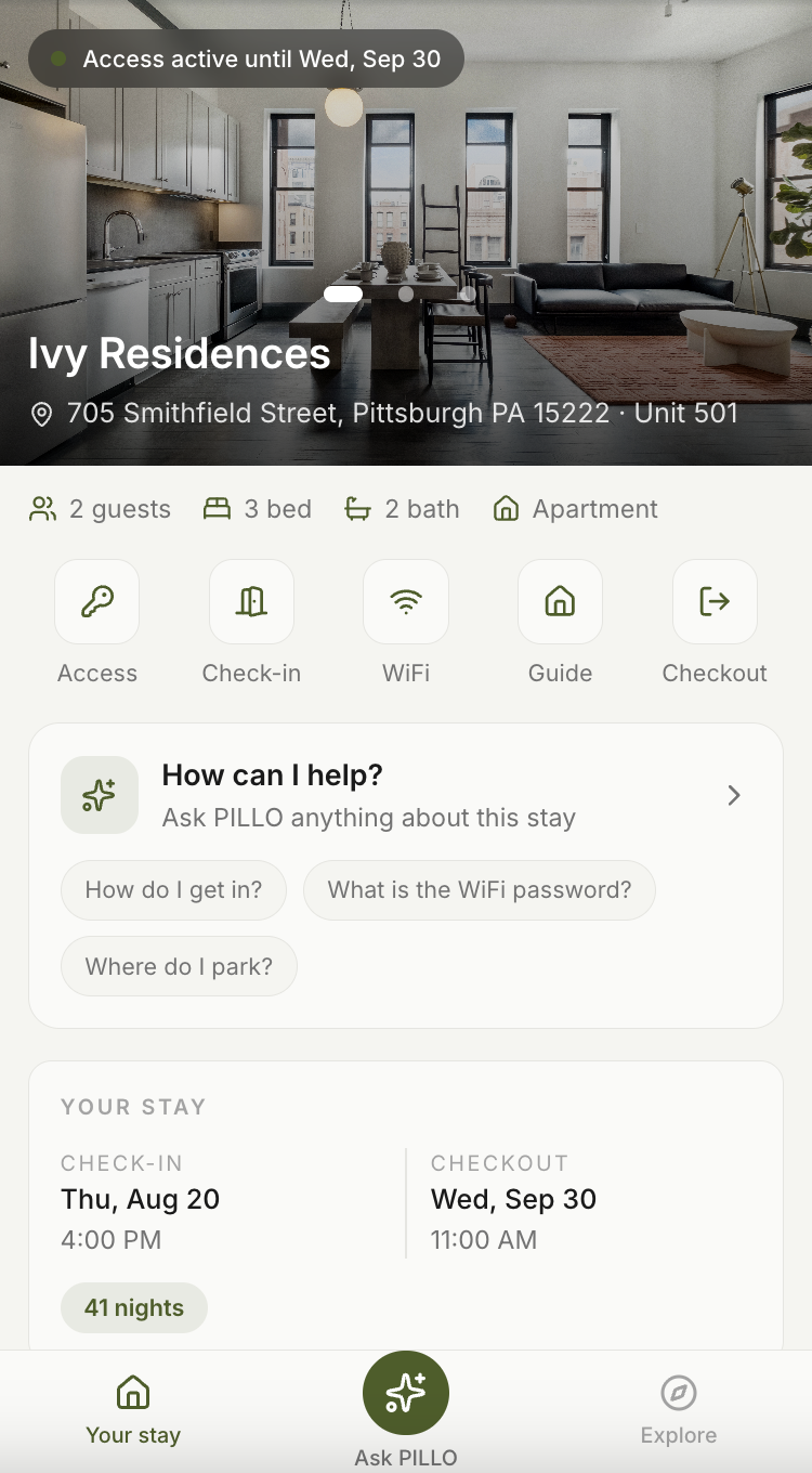 The guest stay screen